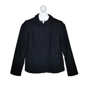 Talbots Zip Up Textured Blazer Peter Pan Collar Black 14P